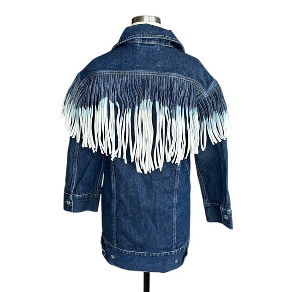 LEVI’S Blue Ombre Fringe Oversized Button Front Made & Crafted Ranch Dress XS - Picture 4 of 8